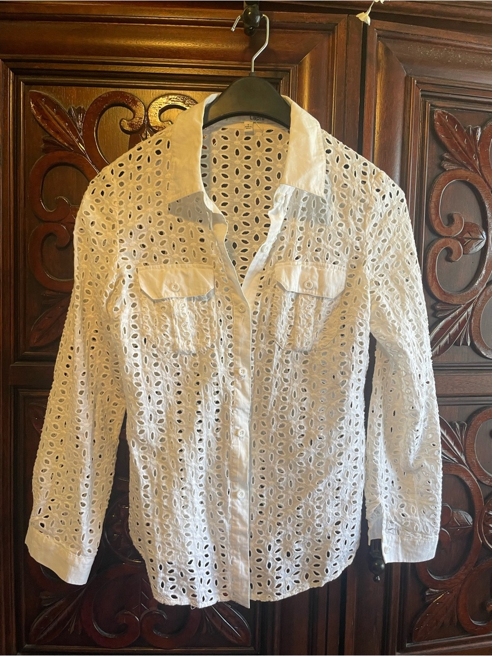 Lapis White Eyelet Cutout Blouse
